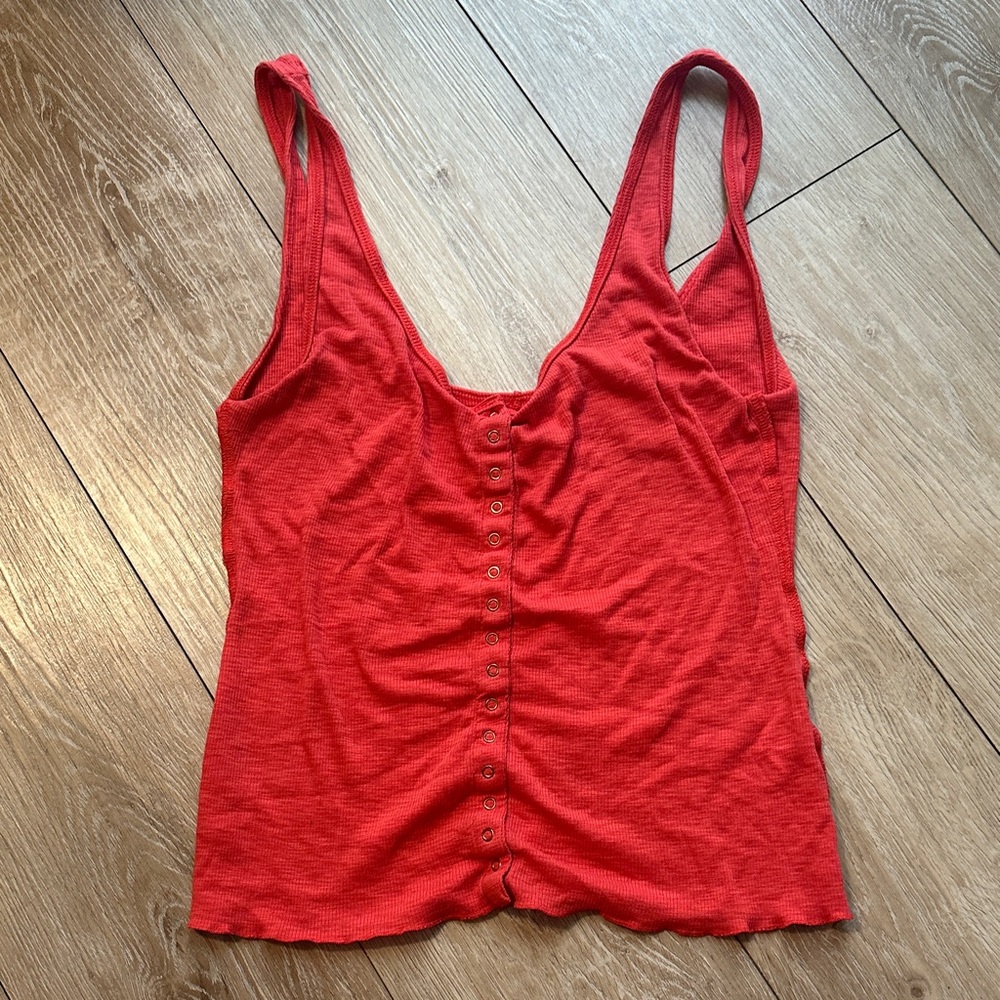 Free People Red Button-Down Tank Top